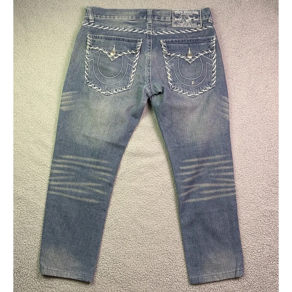 VTG Y2K True Religion Jeans Mens Blue 36x28 Flap Back Streetwear USA Stitch